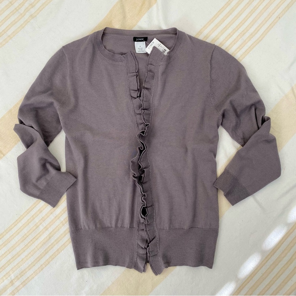 J. Crew🪶(See Note) Featherweight Ruffle Cardigan in Slate Grey SZ S